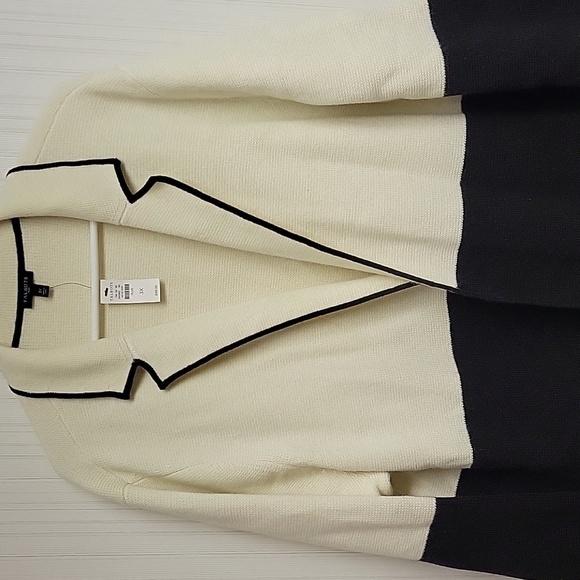 Talbots Black and Cream Open Front  Sweater Jacket 3X New With Tags - Picture 4 of 7